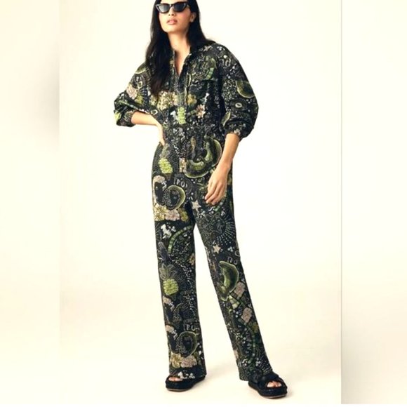 FARM Rio X Anthropologie Borogodo Green Jumpsuit